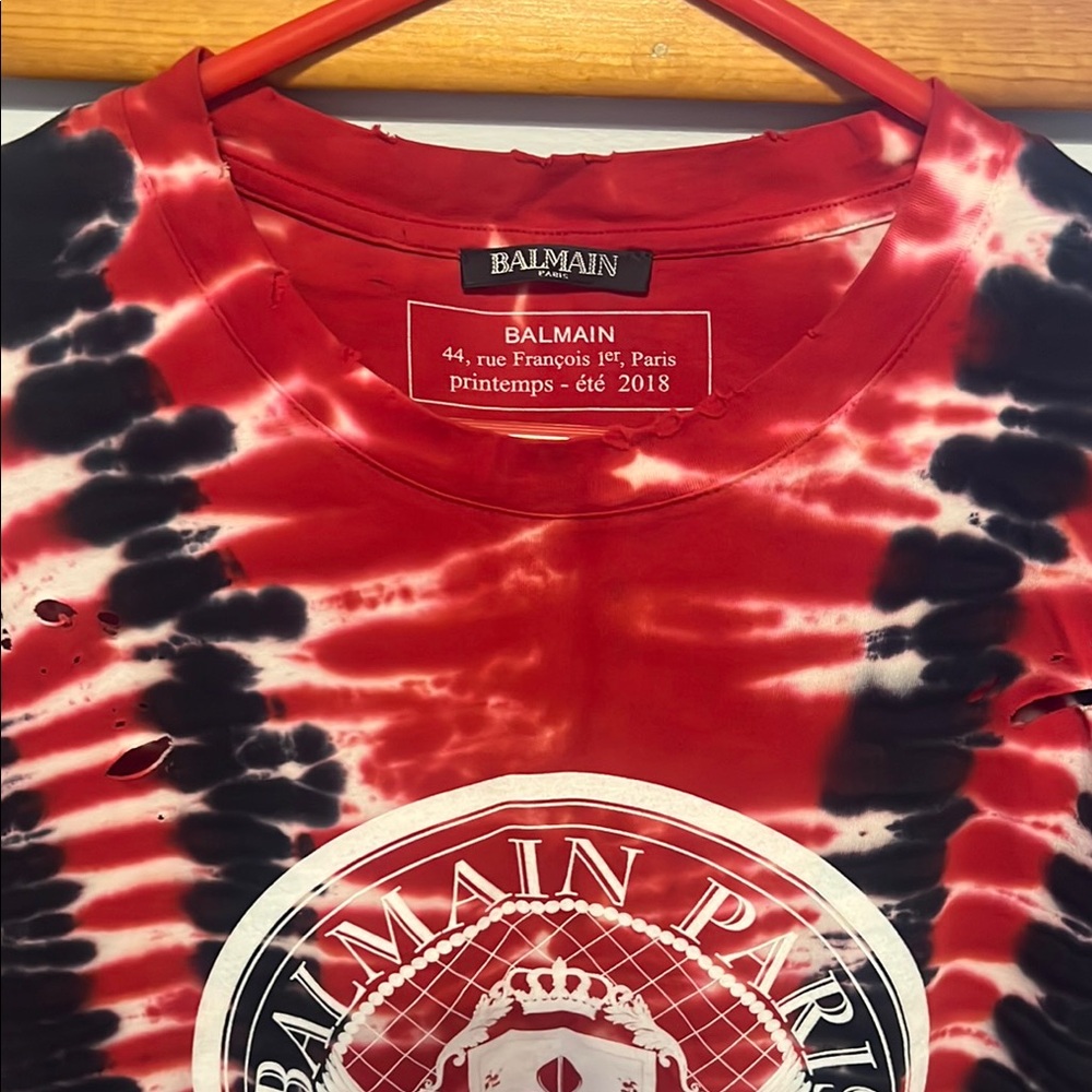 Balmain Red and Black Graphic Tee